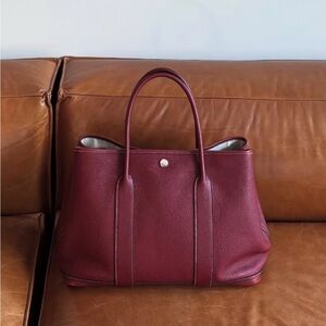 Hermes Garden Party Tote Leather 36 Red Burgundy